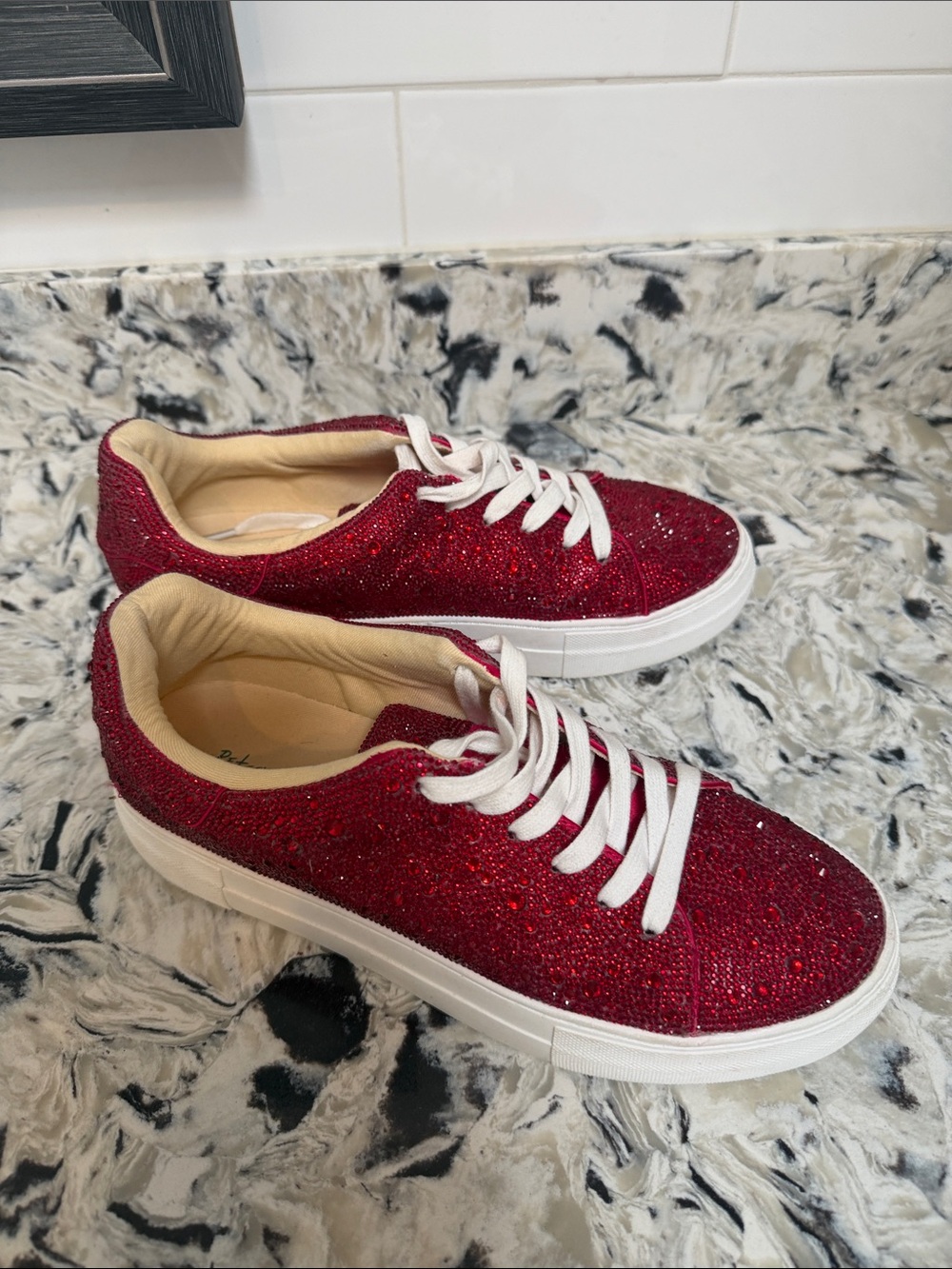 Betsey Johnson Red Glitter Low-Top Lace-Up Sneakers